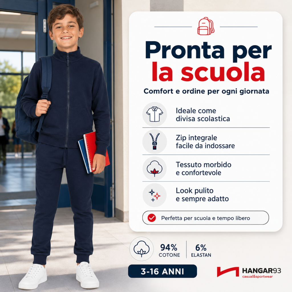 Tuta Bambino da 8 a 16 Anni con Cerniera - Disponibile sia nella Versione Leggera per la Mezza Stagione sia Invernale Felpata Internamente, Abbigliamento Bambini (94% Cotone 6% Elastan)
