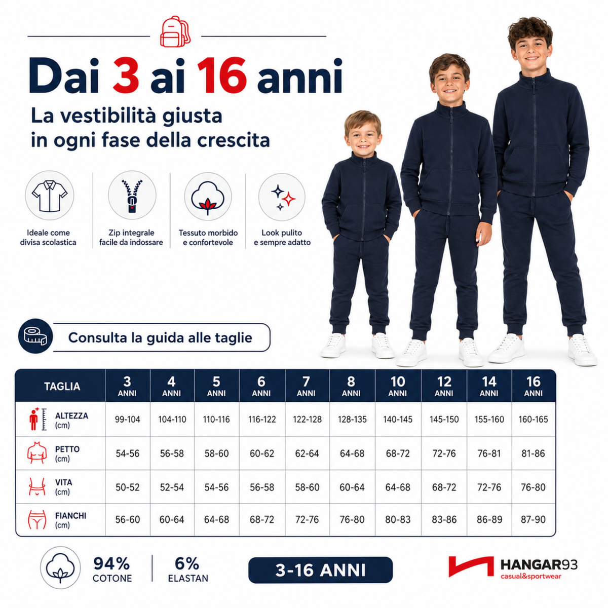 Tuta Bambino da 3 a 7 Anni con Cerniera - Disponibile sia nella Versione Leggera per la Mezza Stagione sia Invernale Felpata Internamente, Abbigliamento Bambini (94% Cotone 6% Elastan)