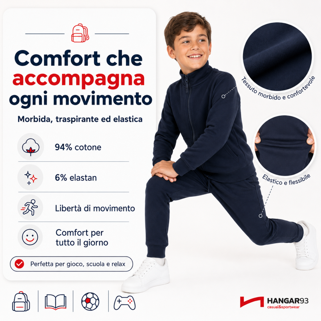 Tuta Bambino da 8 a 16 Anni con Cerniera - Disponibile sia nella Versione Leggera per la Mezza Stagione sia Invernale Felpata Internamente, Abbigliamento Bambini (94% Cotone 6% Elastan)