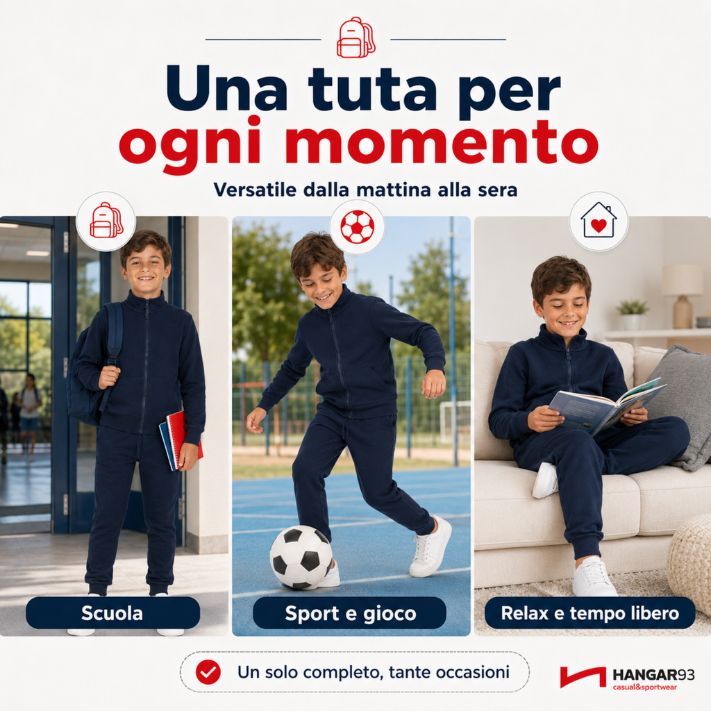 Tuta Bambino da 8 a 16 Anni con Cerniera - Disponibile sia nella Versione Leggera per la Mezza Stagione sia Invernale Felpata Internamente, Abbigliamento Bambini (94% Cotone 6% Elastan)