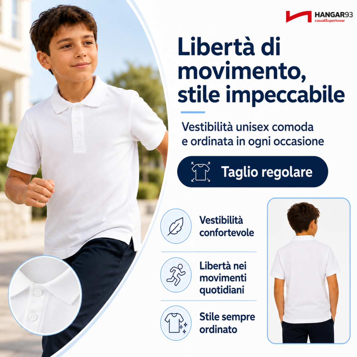 Polo Bianca Bambino 3-7 anni, 100% Cotone Piquet, Maglietta Bambina Unisex Taglie da 3 a 16 Anni, Fresca ed Elegante Perfetta per Scuola e Tempo Libero, Tessuto Anallergico