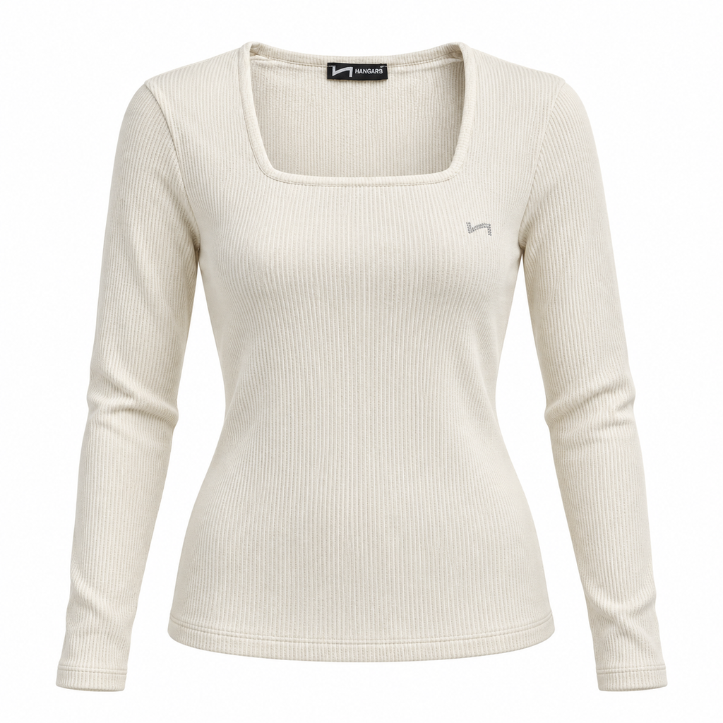 Maglia in costina con scollo quadrato