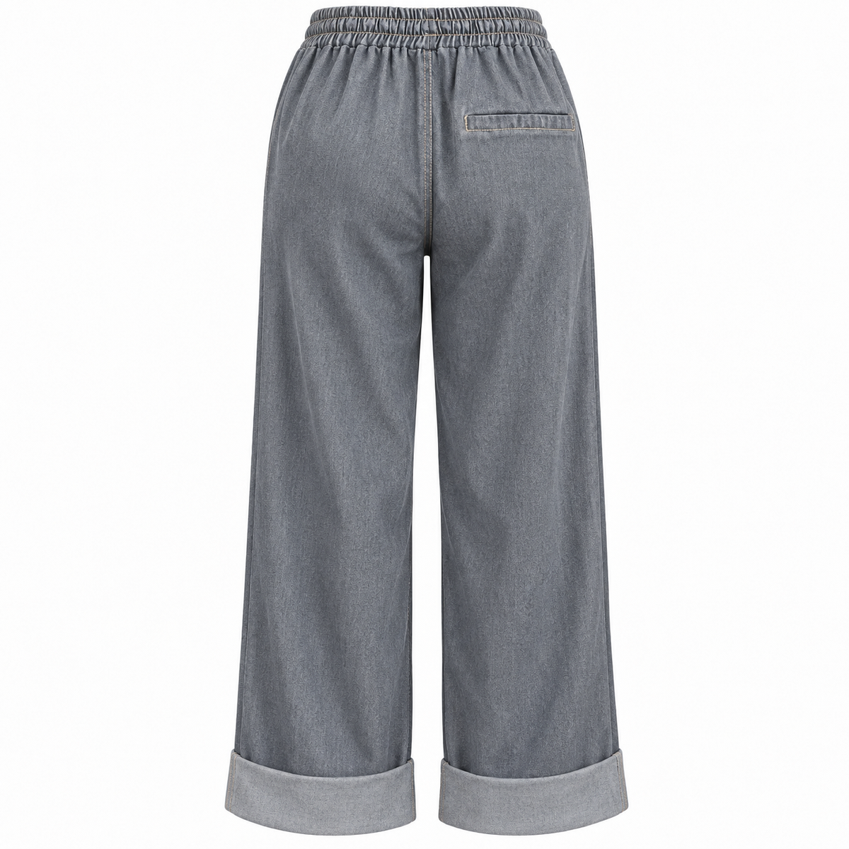 Pantalone effetto jeans a gamba larga con risvolto