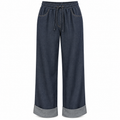 Pantalone effetto jeans a gamba larga con risvolto