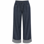 Pantalone effetto jeans a gamba larga con risvolto