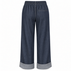 Pantalone effetto jeans a gamba larga con risvolto