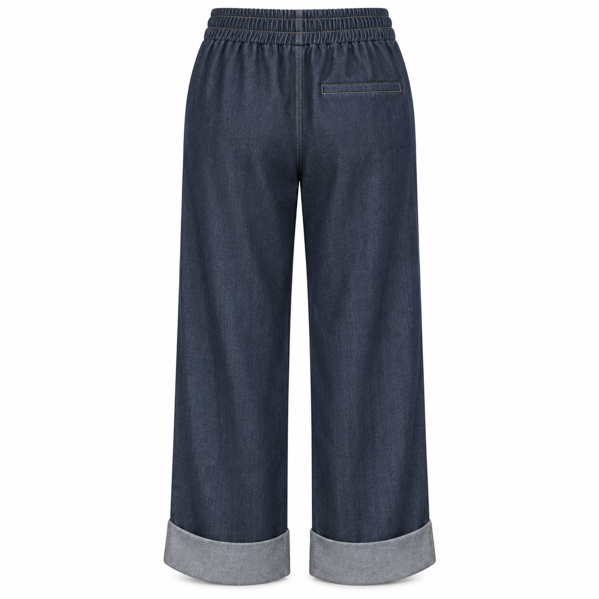Pantalone effetto jeans a gamba larga con risvolto