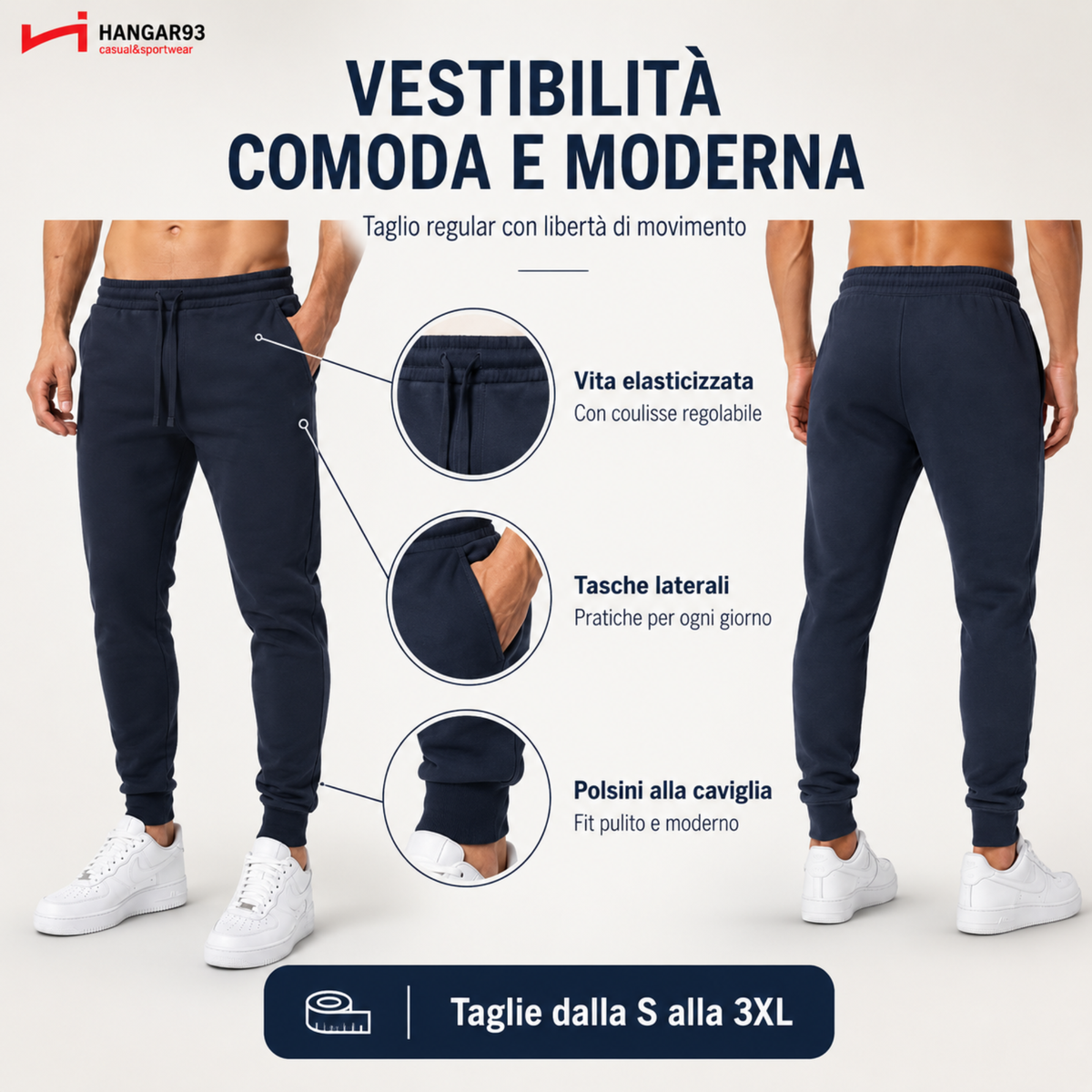 Pantaloni Tuta Uomo 100% Cotone Interlock 4 Stagioni, Pantalone con Tessuto Spesso Grazie alla Tessitura Interlock e Traspirante, per Palestra, Scuola, Lavoro, Look Casual