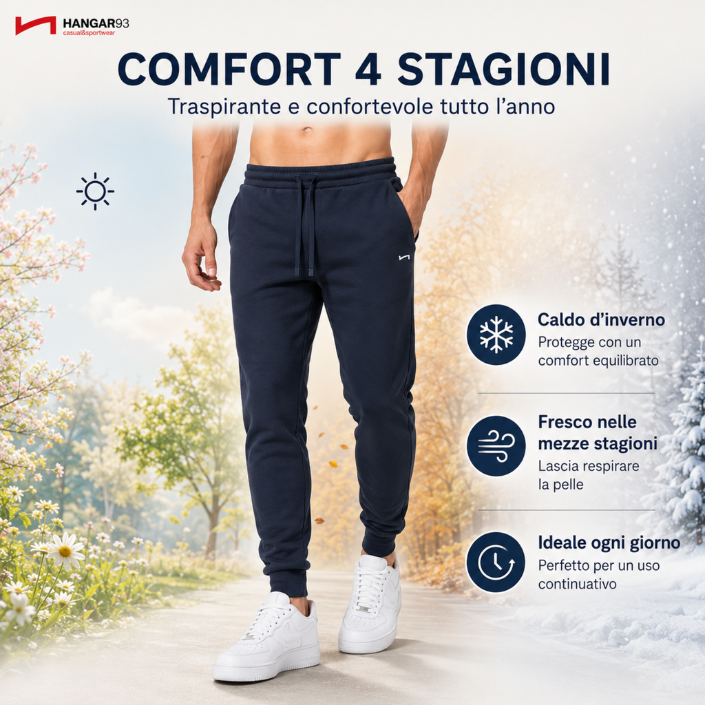 Pantaloni Tuta Uomo 100% Cotone Interlock 4 Stagioni, Pantalone con Tessuto Spesso Grazie alla Tessitura Interlock e Traspirante, per Palestra, Scuola, Lavoro, Look Casual