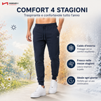 Pantaloni Tuta Uomo 100% Cotone Interlock 4 Stagioni, Pantalone con Tessuto Spesso Grazie alla Tessitura Interlock e Traspirante, per Palestra, Scuola, Lavoro, Look Casual
