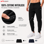 Pantaloni Tuta Uomo 100% Cotone Interlock 4 Stagioni, Pantalone con Tessuto Spesso Grazie alla Tessitura Interlock e Traspirante, per Palestra, Scuola, Lavoro, Look Casual