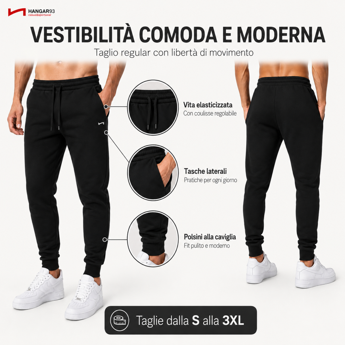 Pantaloni Tuta Uomo 100% Cotone Interlock 4 Stagioni, Pantalone con Tessuto Spesso Grazie alla Tessitura Interlock e Traspirante, per Palestra, Scuola, Lavoro, Look Casual