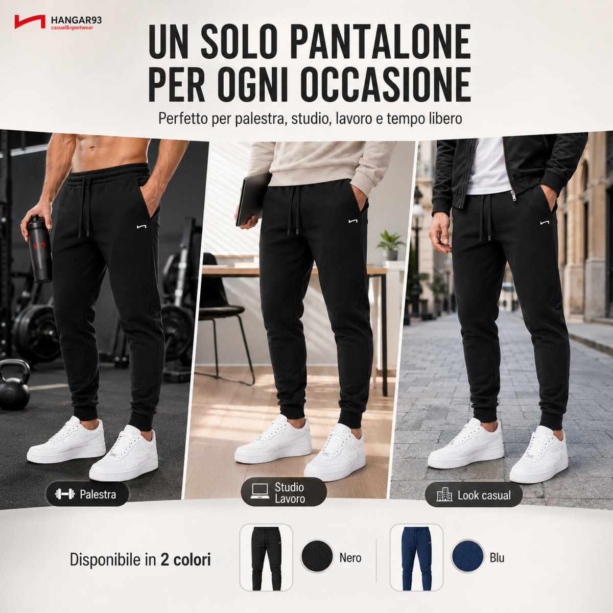 Pantaloni Tuta Uomo 100% Cotone Interlock 4 Stagioni, Pantalone con Tessuto Spesso Grazie alla Tessitura Interlock e Traspirante, per Palestra, Scuola, Lavoro, Look Casual